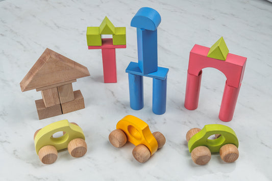 Wooden Building Blocks and Cars Combo Gift Set (23pc)