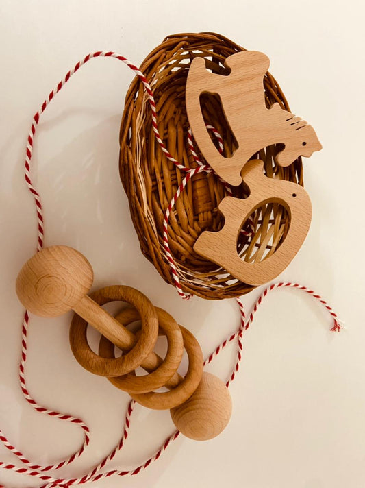 Handmade Organic Cotton Rattle Ring Teether · Bunny Design · Brown
